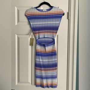 Wilfred Free Cut-Out Knit Mini Dress – Blue/White Stripe – Size S – NWT